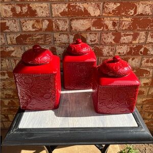 Red Embossed Canister Set